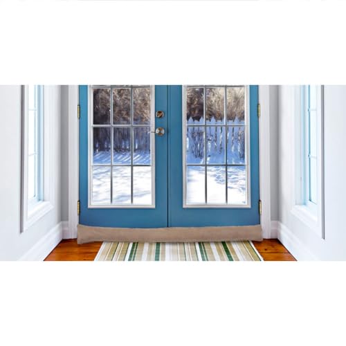 Home District Door Draft Stopper - Weighted Faux Suede Patio Door Draft Blocker, Apartment Noise Blocker, Window Draft Dodger - 72" Long - Lt. Brown - Image 2