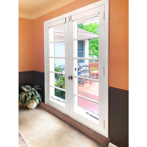 Home District Door Draft Stopper - Weighted Faux Suede Patio Door Draft Blocker, Apartment Noise Blocker, Window Draft Dodger - 72" Long - Lt. Brown - Image 1