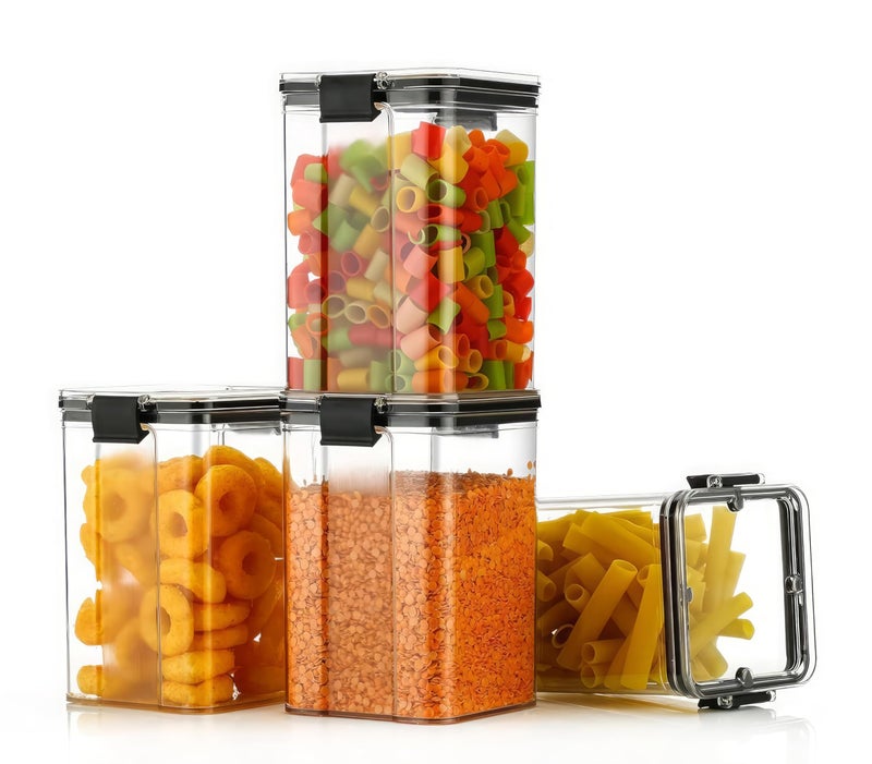 KWER 1200Ml Air Tight Container Set For Home Kitchen Items Storage Containers Set Food Containers (Plastic, Pack Of 6), Black - Image 3