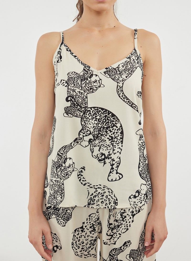 trendyol Cream Tiger Patterned Rope Strap Viscose Woven Pajamas Set Thmss24Pt00127 - Image 3