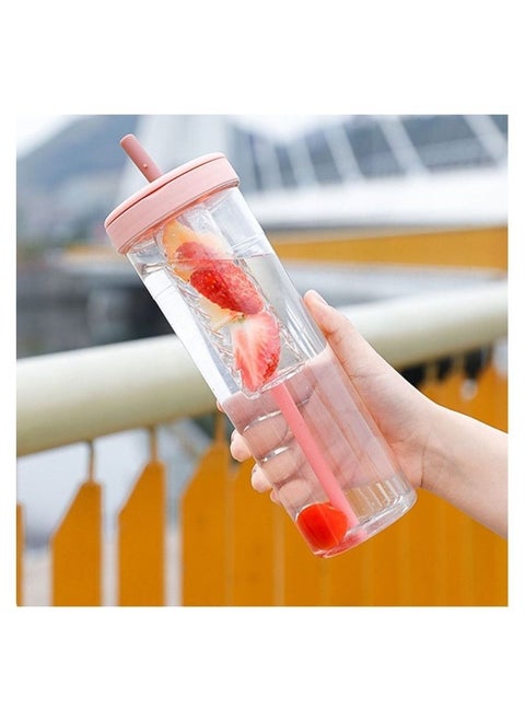 Detox Water Bottle With Fruit Infuser And Straw 700 ML 1 Piece Random Color