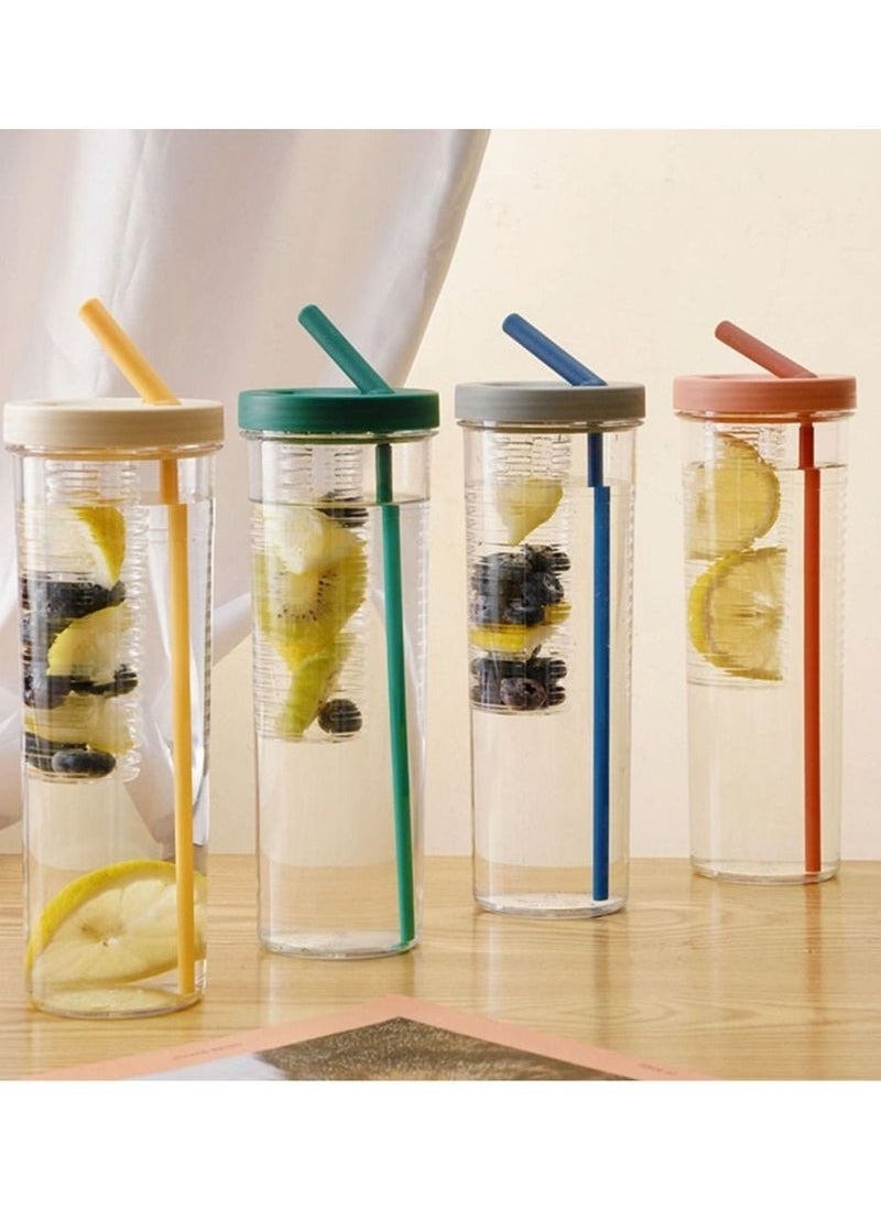 Detox Water Bottle With Fruit Infuser And Straw 700 ML 1 Piece Random Color
