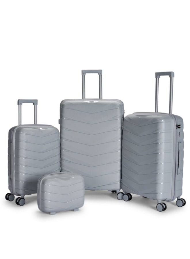 ليمرا طقم شنط سفر مكون من 4 حقائب أمتعة مصنوع من مادة البولي بروبلين المقاومة للكسر لون فضي - Image 1