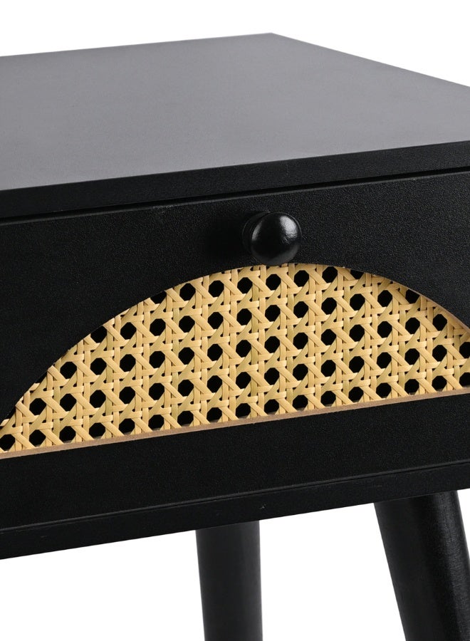 أولييرو طاولة سرير جانبية لغرفة النوم مع راتان - طاولة جانبية بسيطة جانبية مع درج تخزين واحد - أسود - 34x29x46 سم - Image 4
