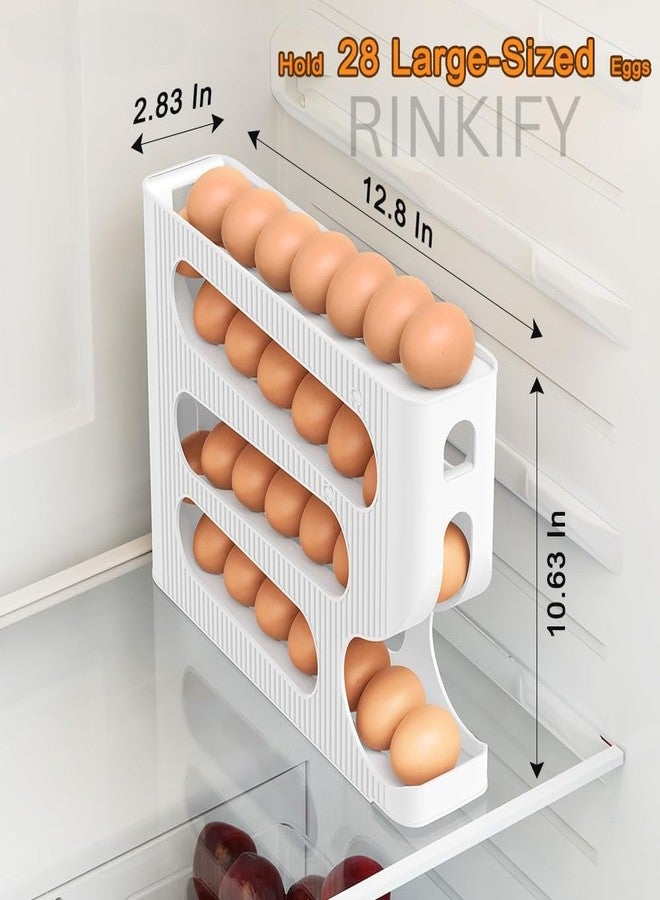 RINKIFY Egg Holder for Refrigerator, Automatic Rolling Egg Organizer, 4 Layer Storage Tray, 30 Eggs Capacity, Space Saving Stackable Fridge Egg Container (White) - Image 3