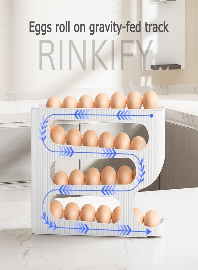 RINKIFY Egg Holder for Refrigerator, Automatic Rolling Egg Organizer, 4 Layer Storage Tray, 30 Eggs Capacity, Space Saving Stackable Fridge Egg Container (White) - Image 4