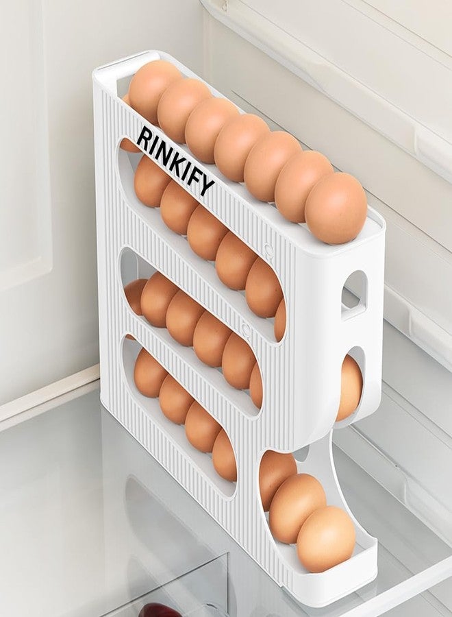 RINKIFY Egg Holder for Refrigerator, Automatic Rolling Egg Organizer, 4 Layer Storage Tray, 30 Eggs Capacity, Space Saving Stackable Fridge Egg Container (White) - Image 1
