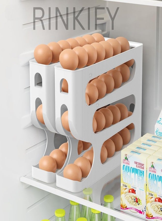 RINKIFY Egg Holder for Refrigerator, Automatic Rolling Egg Organizer, 4 Layer Storage Tray, 30 Eggs Capacity, Space Saving Stackable Fridge Egg Container (White) - Image 2