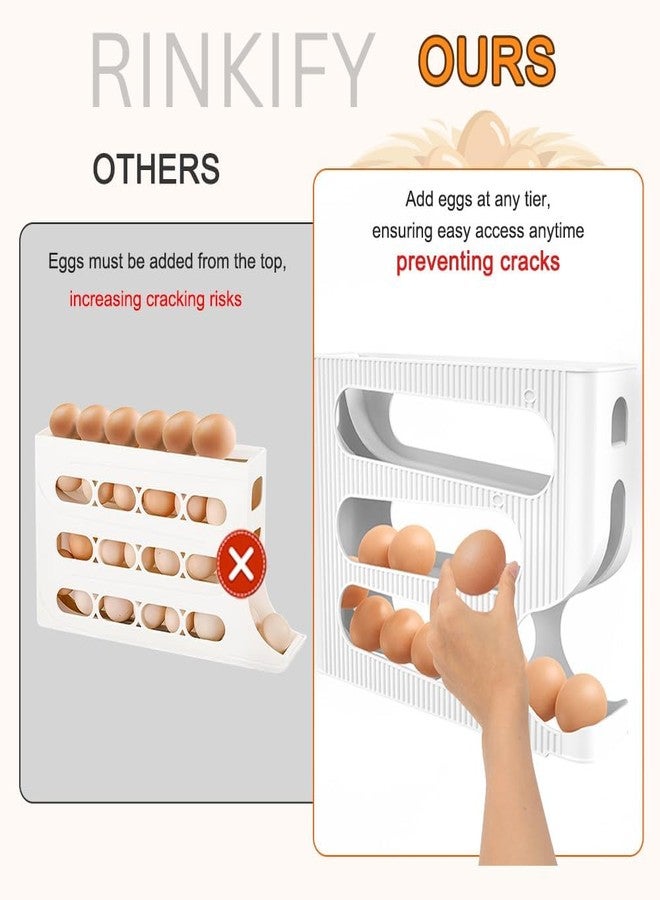 RINKIFY Egg Holder for Refrigerator, Automatic Rolling Egg Organizer, 4 Layer Storage Tray, 30 Eggs Capacity, Space Saving Stackable Fridge Egg Container (White) - Image 5