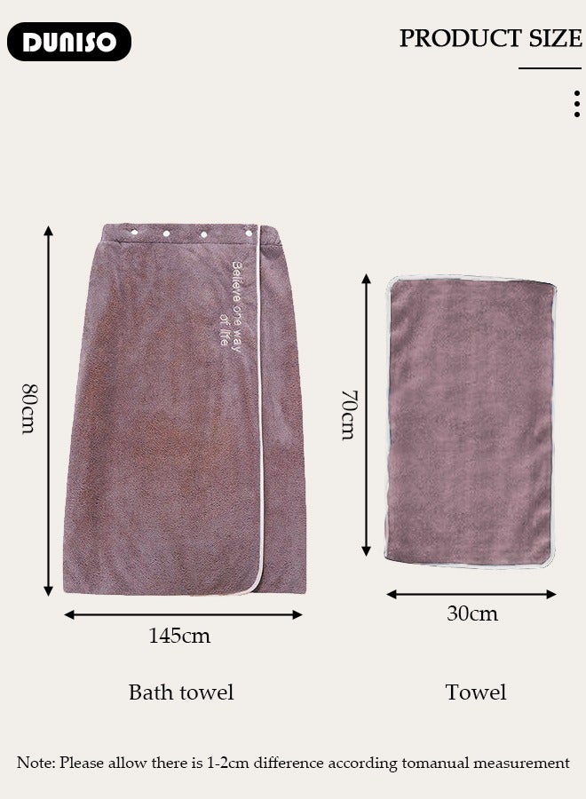 DUNISO روب استحمام للرجال مع أزرار قابل للتعديل، مناشف ساونا قابلة للارتداء، منشفة جسم ماصة للماء سريعة الجفاف من الألياف الدقيقة - Image 4