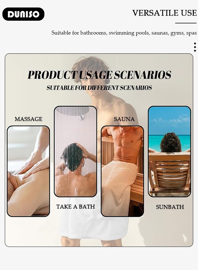 DUNISO روب استحمام للرجال مع أزرار قابل للتعديل، مناشف ساونا قابلة للارتداء، منشفة جسم ماصة للماء سريعة الجفاف من الألياف الدقيقة - Image 3