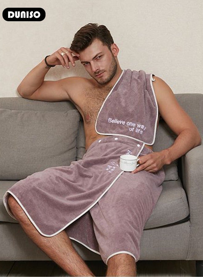 DUNISO روب استحمام للرجال مع أزرار قابل للتعديل، مناشف ساونا قابلة للارتداء، منشفة جسم ماصة للماء سريعة الجفاف من الألياف الدقيقة - Image 2