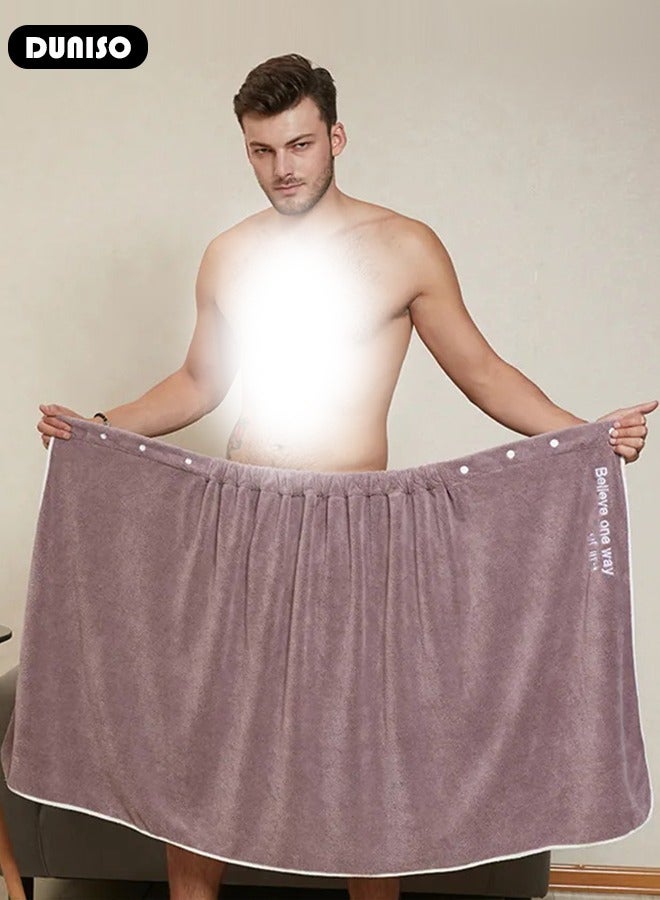 DUNISO روب استحمام للرجال مع أزرار قابل للتعديل، مناشف ساونا قابلة للارتداء، منشفة جسم ماصة للماء سريعة الجفاف من الألياف الدقيقة - Image 5