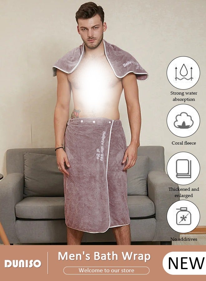 DUNISO روب استحمام للرجال مع أزرار قابل للتعديل، مناشف ساونا قابلة للارتداء، منشفة جسم ماصة للماء سريعة الجفاف من الألياف الدقيقة - Image 1