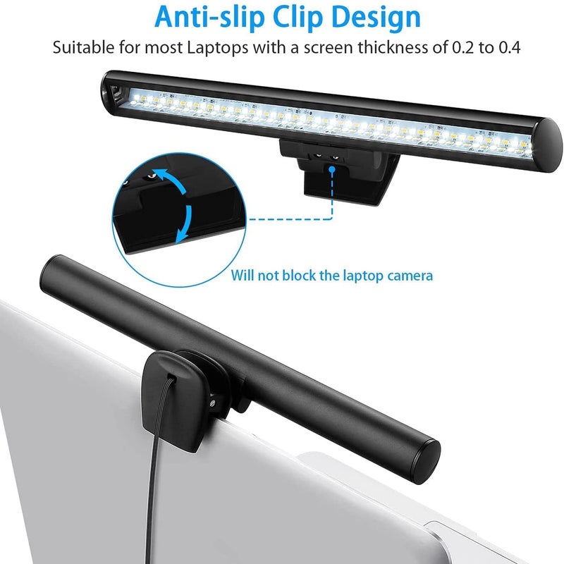 Monitor Light Bar: 26cm Black Clip-On, Eye-Caring Adjustable Brightness, USB Powered With Memory Function - Space-Saving Compact Lamp for Home Office, E-Reading, Travel - Image 2