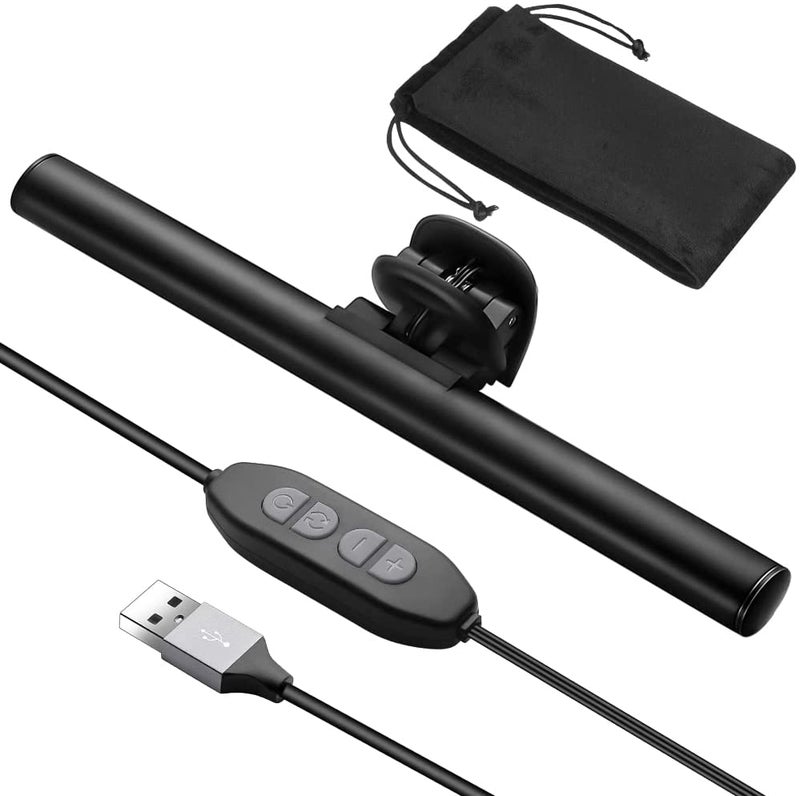 Monitor Light Bar: 26cm Black Clip-On, Eye-Caring Adjustable Brightness, USB Powered With Memory Function - Space-Saving Compact Lamp for Home Office, E-Reading, Travel - Image 1