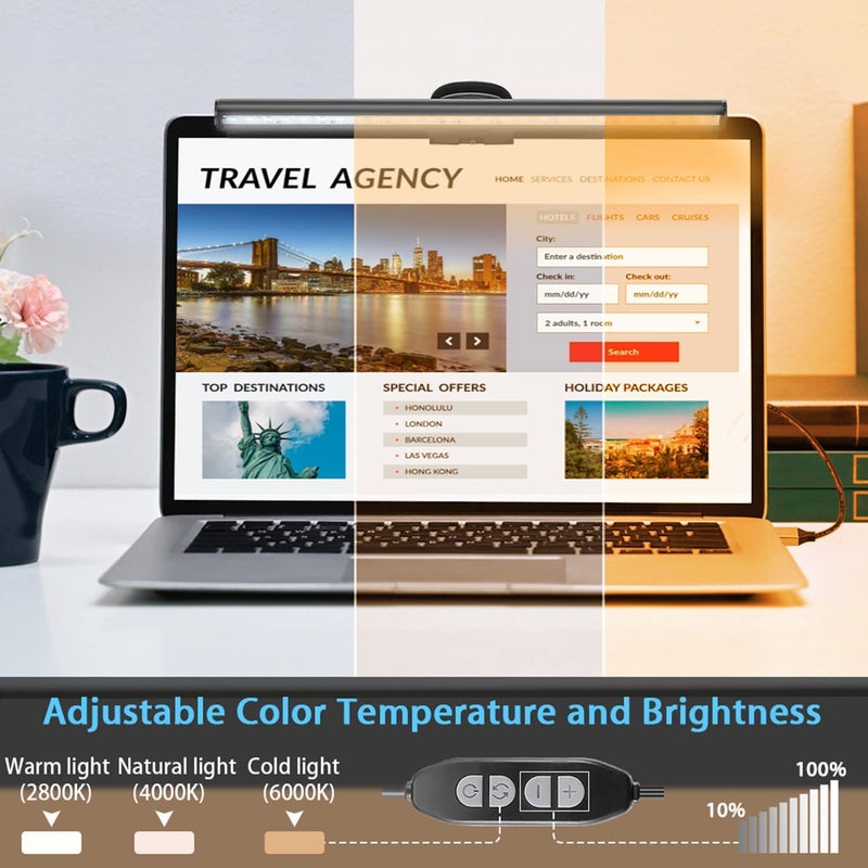 Monitor Light Bar: 26cm Black Clip-On, Eye-Caring Adjustable Brightness, USB Powered With Memory Function - Space-Saving Compact Lamp for Home Office, E-Reading, Travel - Image 4