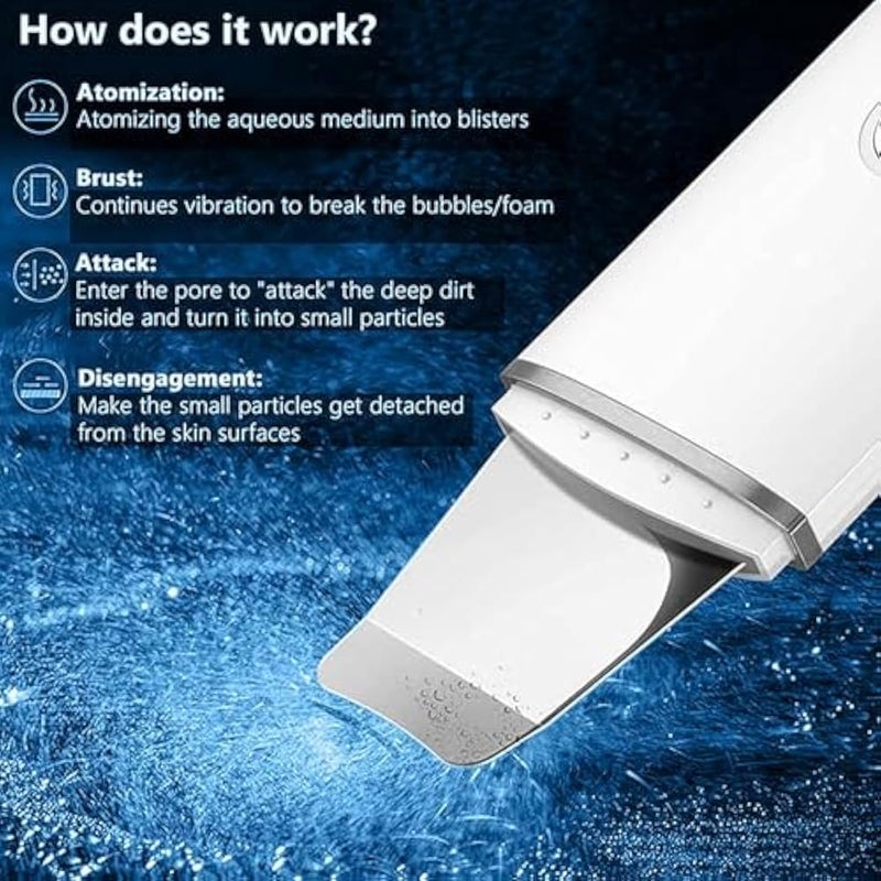 Ultrasonic Blackhead Remover Portable Facial Cleanser Rechargeable Facial Skin Cleaner Facial Skin Scrubber Exfoliator White - Image 4