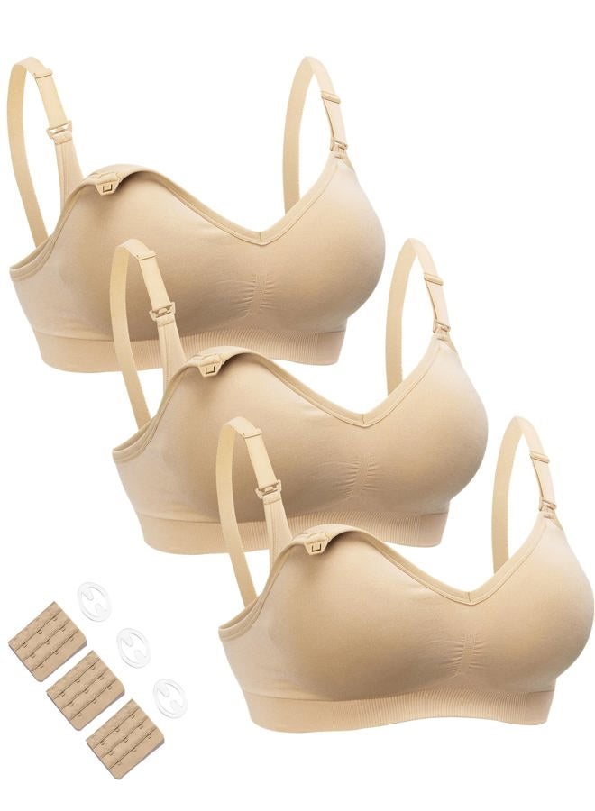 HOFISH 3 Pack Maternity Tank Tops with Built-in Bra for Maternity 3 Pack S-XL, Beige, (3 Pieces/Pack, Beige, (Push Up:Beige), XL - Image 1
