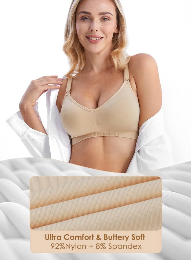 HOFISH 3 Pack Maternity Tank Tops with Built-in Bra for Maternity 3 Pack S-XL, Beige, (3 Pieces/Pack, Beige, (Push Up:Beige), XL - Image 5