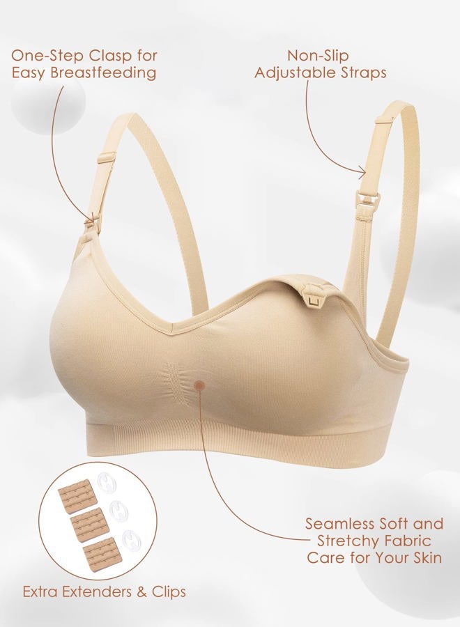 HOFISH 3 Pack Maternity Tank Tops with Built-in Bra for Maternity 3 Pack S-XL, Beige, (3 Pieces/Pack, Beige, (Push Up:Beige), XL - Image 3