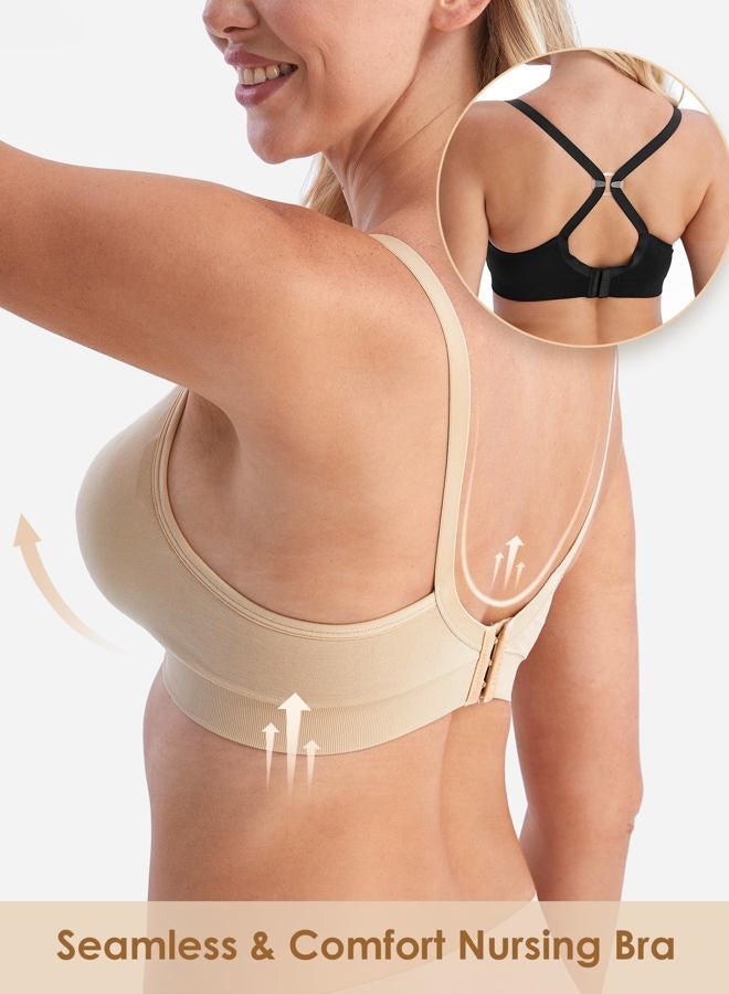 HOFISH 3 Pack Maternity Tank Tops with Built-in Bra for Maternity 3 Pack S-XL, Beige, (3 Pieces/Pack, Beige, (Push Up:Beige), XL - Image 4