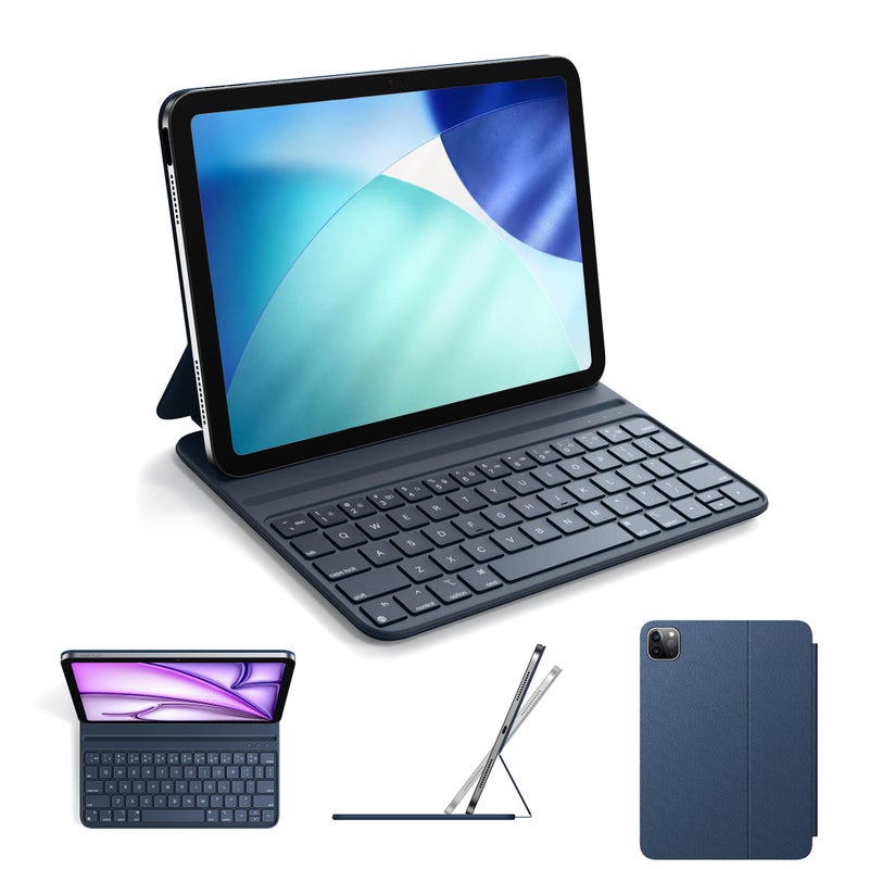 HOU Slim Bluetooth Keyboard Case for iPad Air 11 inch M4M3M2202620252024 Air 5th4th Pro 11 1st4th Gen Smart Folio Magnetic Stand 2 Angles Magnetic Charging Synthetic Leather Blue - Image 2