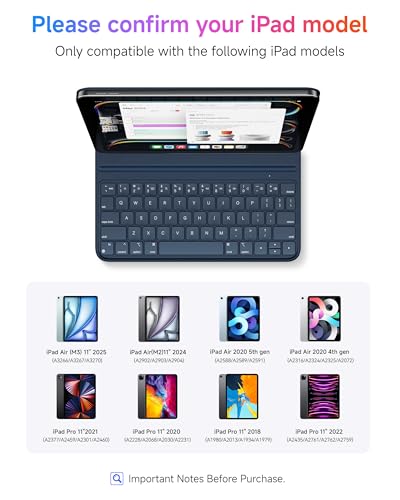 HOU Slim Bluetooth Keyboard Case for iPad Air 11 inch M4M3M2202620252024 Air 5th4th Pro 11 1st4th Gen Smart Folio Magnetic Stand 2 Angles Magnetic Charging Synthetic Leather Blue - Image 3