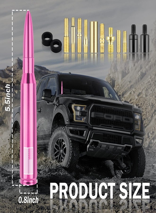 Junecarp Newest Upgrade American Flag Car Bullet Antenna,Truck Exterior Accessories Antenna Toppers Compatible with GMC,Chevy Silverado,Dodge,Ford,Jeep Antenna Replacement (Premium Pink - U.S. Flag) - Image 2