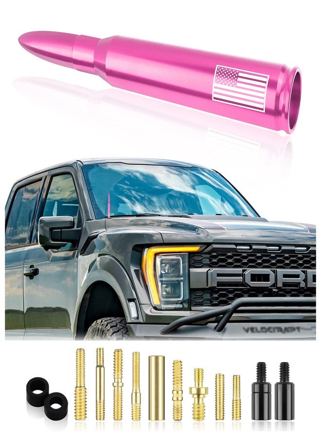 Junecarp Newest Upgrade American Flag Car Bullet Antenna,Truck Exterior Accessories Antenna Toppers Compatible with GMC,Chevy Silverado,Dodge,Ford,Jeep Antenna Replacement (Premium Pink - U.S. Flag) - Image 1