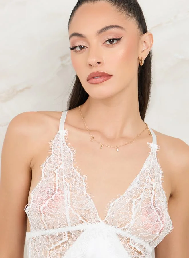 ستايلي Floral Lace Satin Side Slip Dress with Back Cross Detail