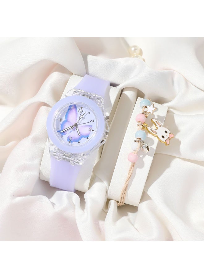 Mark Fairwhale Luminous Silicone Quartz Watch+Rabbit Bead Bracelet Set - Image 1