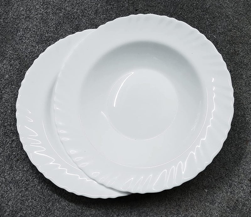 Crocera Fluted Deep Pasta Plate Set of 6 pcs PlainSnow White8 inchSoupRiceGravy Plate Opalglass - Image 1