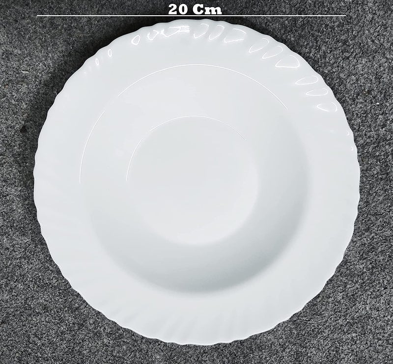 Crocera Fluted Deep Pasta Plate Set of 6 pcs PlainSnow White8 inchSoupRiceGravy Plate Opalglass - Image 2