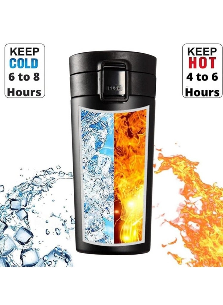 مج وترمس حراري أصلي بسعة 380 مل، زجاجة حرارية ، ترمس شاي وقهوة يحافظ على الحرارة معزول بتفريغ الهواء من الستانلس ستيل 304، مناسب للسفر والمشروبات الساخنة والباردة، ومثالي للأطفال والرضع. يتميز بتصميم مقاوم للتسرب ويعتبر هدية رائعة للاستخدام في الهواء الطلق، المكتب، المنزل، والرياضة، متوفر بلون أسود ستان أنيق- مج قهوة و نسكافيه وكابتشينو وشاي - مج مناسب لمسند السيارة - مج كوفي- عازل بجدار مزدوج من الستانلس ستيل وبمصفاة شبكية وغطاء قابل للطي للحفاظ على المشروبات باردة وساخنة - كوب حراري معزول بتفريغ الهواء من الستانلس ستيل بجدار مزدوج للشاي والقهوة والسفر مع غطاء قلاب وفلتر شبكي للمشروبات الساخنة والباردة لمدة 6 ساعات - Image 2