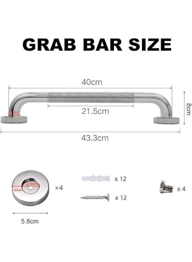 DUNISO 2 Pcs Stainless Steel Bathroom Grab Bar，Anti Slip Shower Grab Bars for Seniors，Toilet Handicap Elderly Assist Bathroom Wall Handle，Suitable for Bathroom Elderly Handicap Senior Pregnant,40cm - Image 2
