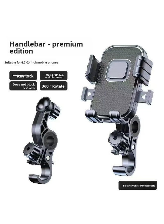 Black Motorcycle Handlebar Phone Holder, 4-Claw Lock Bike Phone Mount, 1-Second Quick Release, Adjustable Handlebar Phone Clamp for iPhone Samsung - Image 3