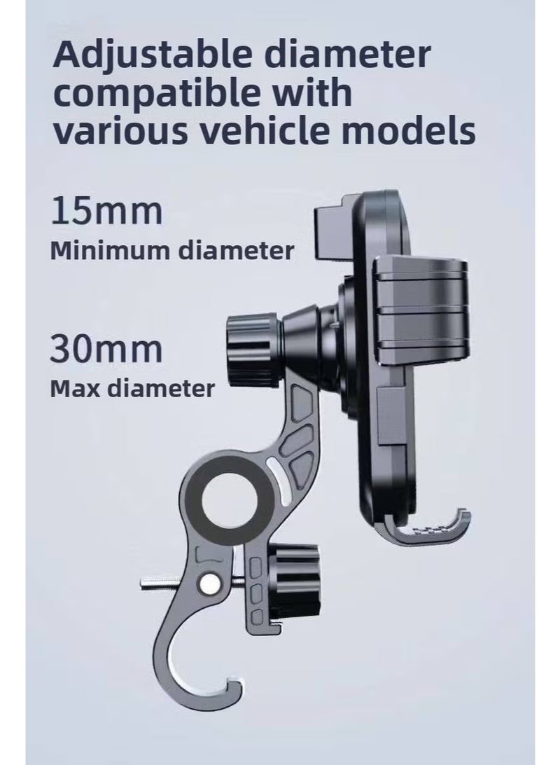 Black Motorcycle Handlebar Phone Holder, 4-Claw Lock Bike Phone Mount, 1-Second Quick Release, Adjustable Handlebar Phone Clamp for iPhone Samsung - Image 4