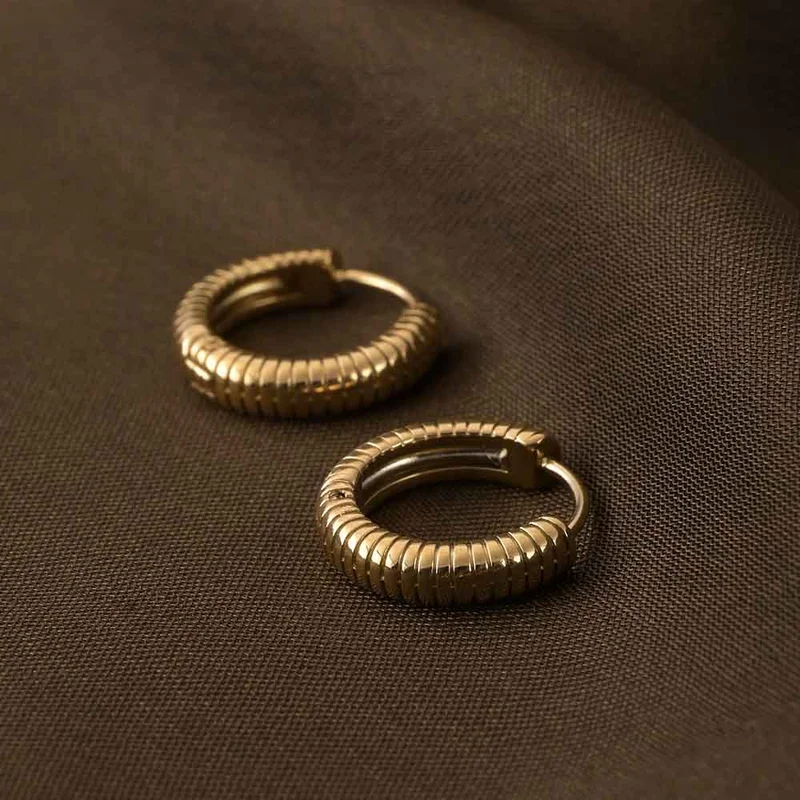 Palmonas PALMONAS Classic Textured Hoops Hoop Earrings for Women | 18K Gold Plated, Waterproof & Anti-Tarnish