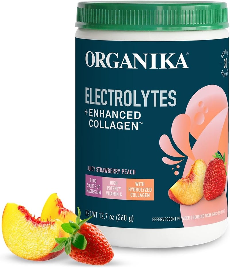 Organika Organik Electrolytes with Enhanced Collagen Powder for Women  Men  13 oz  Strawberry PeachFlavored Effervescent Electrolyte  Collagen Drink Mix  Deep Hydration Mobility Skin Hair  Nails - Image 1