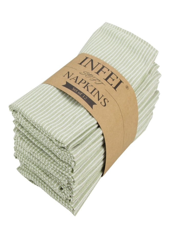 INFEI Narrow Striped Cotton Linen Blended Dinner Cloth Napkins - Set of 12 (40 x 40 cm) - for Christmas Parties Events & Home Use (Green) - Image 1