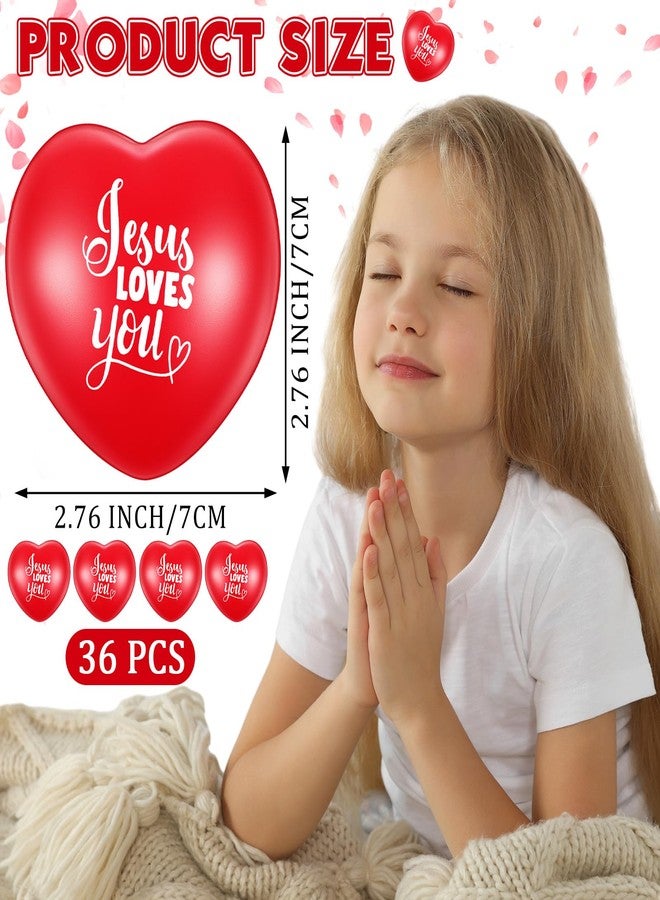 Zubebe 36 Pcs Jesus Loves You Heart Stress Balls Christian Gifts 2.76'' Red Heart Shaped Squeeze Stress Relief Toys Mother's Day Religious Gifts for Women Church Party Favors Kids Class Prizes - Image 2