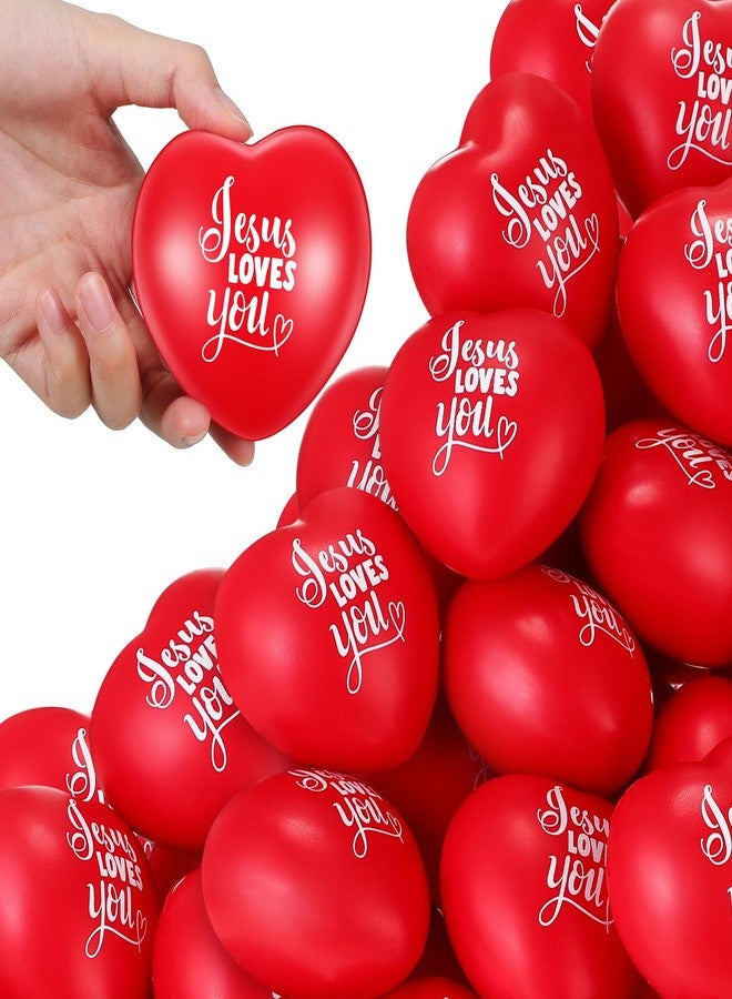Zubebe 36 Pcs Jesus Loves You Heart Stress Balls Christian Gifts 2.76'' Red Heart Shaped Squeeze Stress Relief Toys Mother's Day Religious Gifts for Women Church Party Favors Kids Class Prizes - Image 1