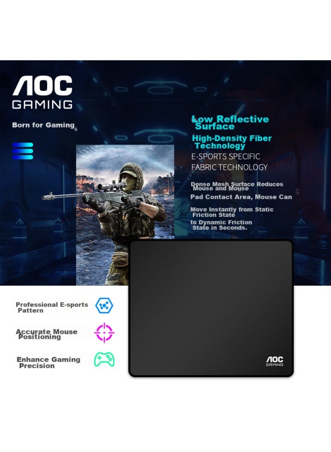 Aoc Gaming Mouse Pad, Medium And Small Sizes, 300*250*4mm, Thickened With Locked Edges, For Office Keyboard, Computer Desk Pad, Black Fine Surface, M300 Speed Version - Image 2