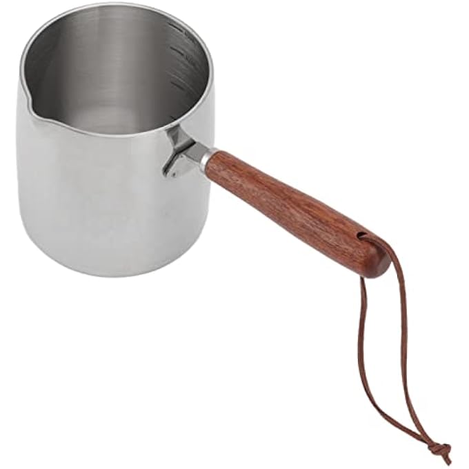 YDuupxe Milk Warmer Pot Even Heating Stainless Steel Butter Warmer Pot Induction Bottom 2 Spouts With Wooden Handle For Milk Cheese And Leftovers - Image 3
