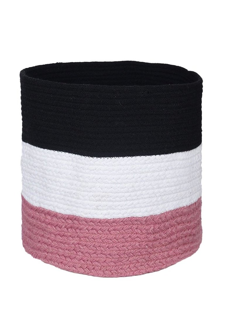 N & H Eco-friendly Handwoven Multipurpose Designer Baskets for Storage Organizer & Indoor Planters (Black, White & Pink) - Image 1