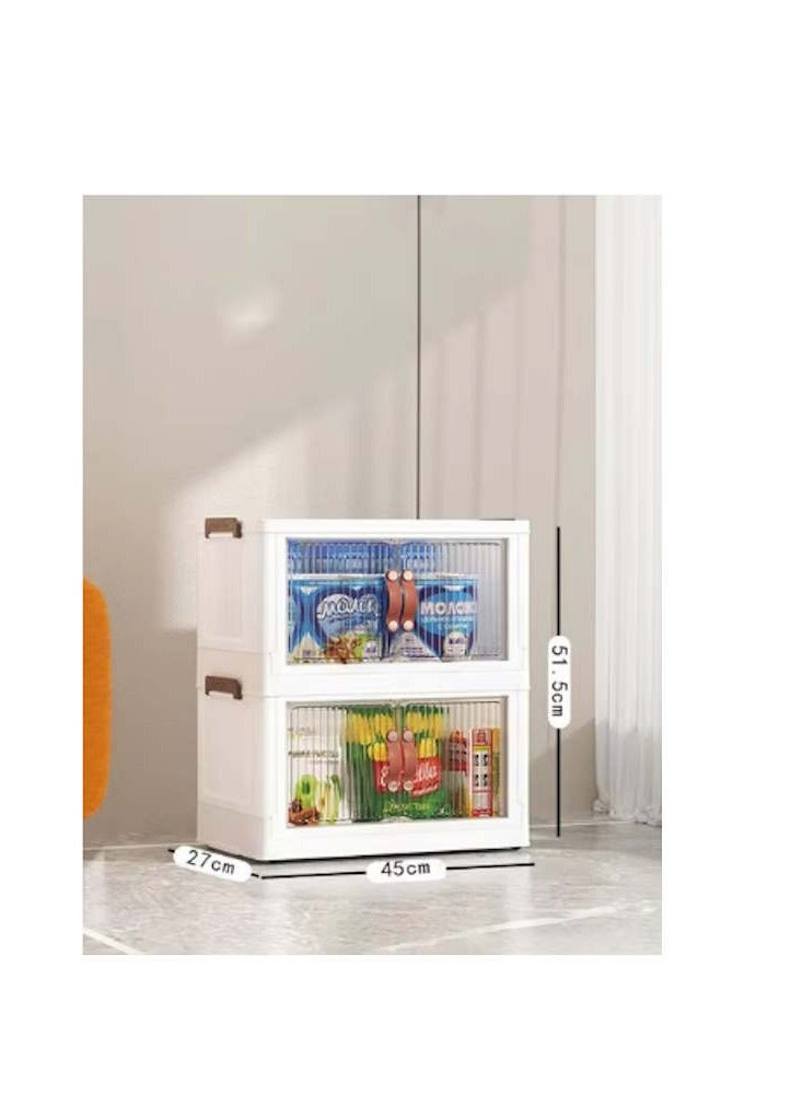 JOLLITY LLC Folding Portable Cabinet Storage Bins Kit Stackable Organizer Box with Caster Wheels Collapsible Toy Storage with Double Door 2 layers  - Image 1