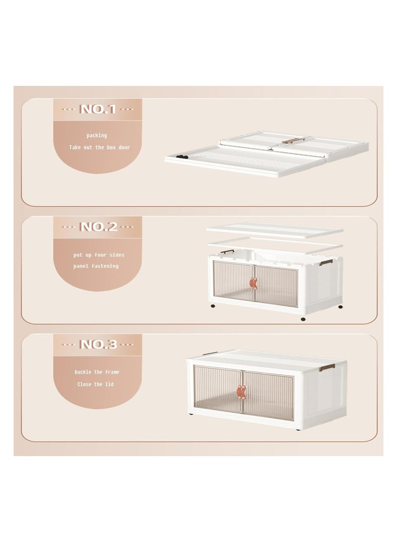 JOLLITY LLC Folding Portable Cabinet Storage Bins Kit Stackable Organizer Box with Caster Wheels Collapsible Toy Storage with Double Door 2 layers  - Image 3
