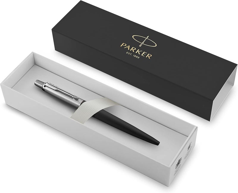 Parker Jotter Ballpoint Pen, Bond Street Black With Chrome Trim, Medium Point, Blue Ink, Gift Box - Image 2