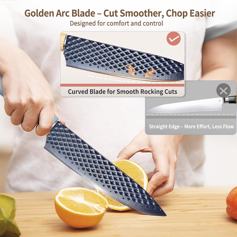 TOPLUCKY Knife Set, 7-Piece Kitchen Knife Set with Sharp Chef and Meat Knives, Anti-Rust Utility Knives Set for Kitchen, Kitchen Knife Block Set（Blue） - Image 3